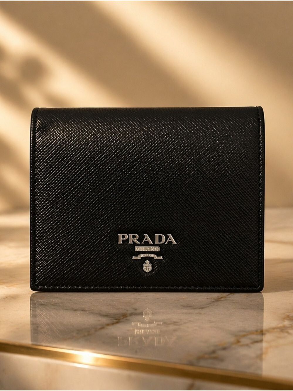 100% Authentic PRADA Black Saffiano Leather Bifold Wallet 175-013025